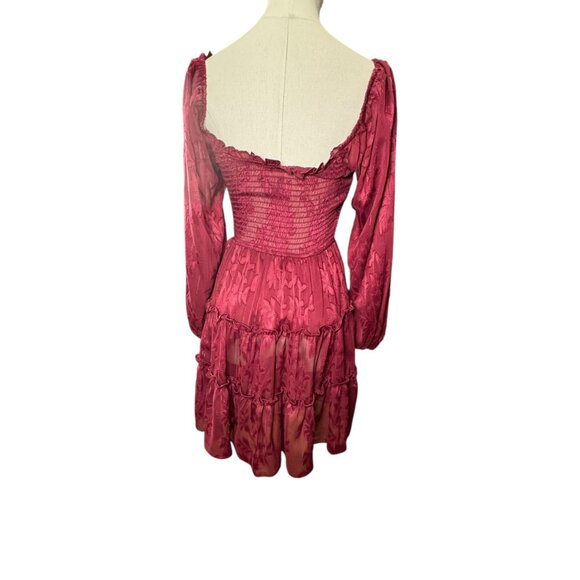 B. Darlin Burgundy Smocked Lace Dress Juniors 3/4  Long Sleeve Tiered Ruffle NWT - Picture 3 of 9